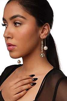 Gold Plated Crystal & Pearl Dangler Earrings