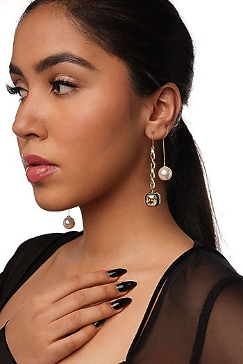 Gold Plated Crystal & Pearl Dangler Earrings