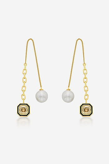 Gold Plated Crystal & Pearl Dangler Earrings