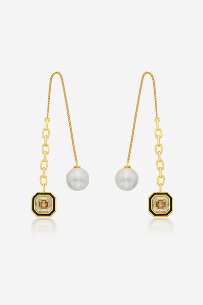 Gold Plated Crystal & Pearl Dangler Earrings