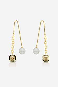 Gold Plated Crystal & Pearl Dangler Earrings
