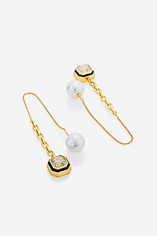 Gold Plated Crystal & Pearl Dangler Earrings