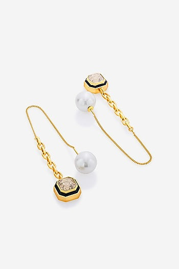 Gold Plated Crystal & Pearl Dangler Earrings