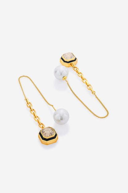 Gold Plated Crystal & Pearl Dangler Earrings