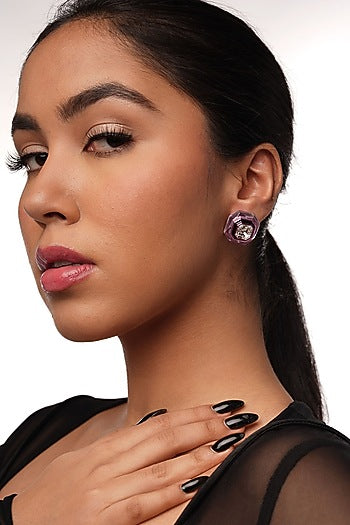 Pink Crystal Enamelled Stud Earrings