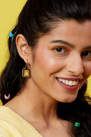 Gold Plated Crystal Enamelled Dangler Earrings