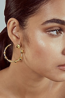 Gold Finish Synthetic Stone Hoop Earrings