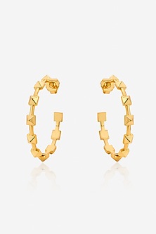 Gold Finish Synthetic Stone Hoop Earrings