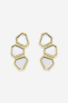 Gold Finish Mirror & CZ Stud Earrings