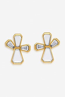 Gold Finish Mirror Stud Earrings