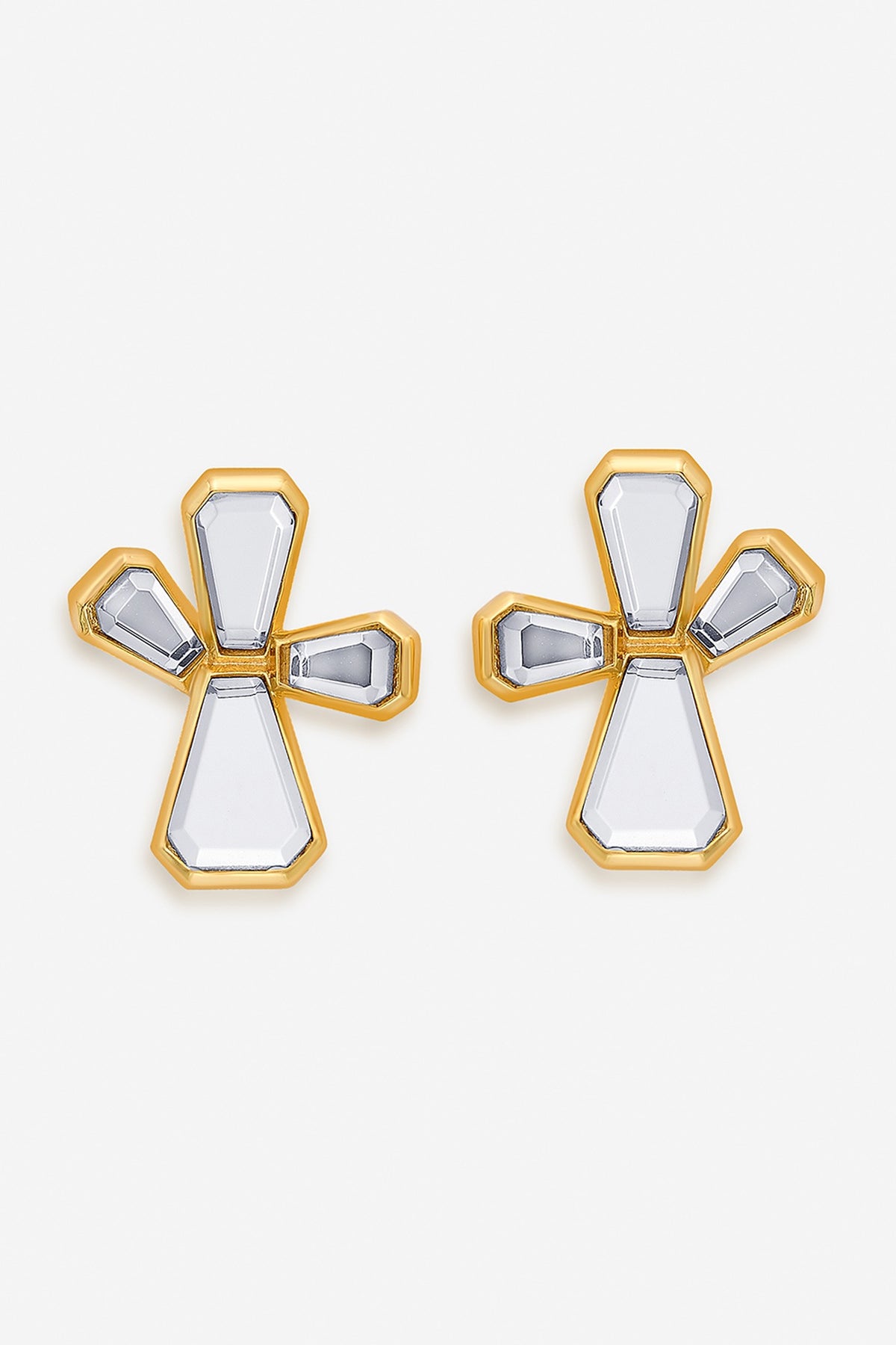 Gold Finish Mirror Stud Earrings
