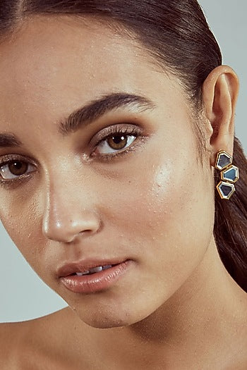 Gold Finish Mirror & CZ Dangler Earrings