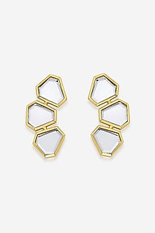 Gold Finish Mirror & CZ Dangler Earrings