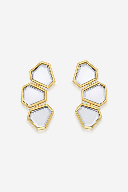 Gold Finish Mirror & CZ Dangler Earrings