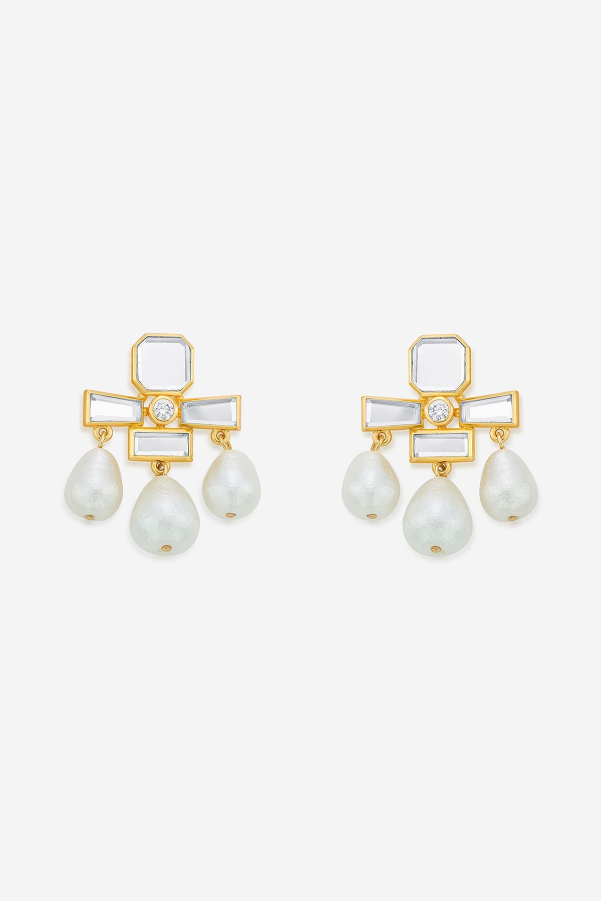 Gold Finish Hand-Cut Polki Mirror Dangler Earrings