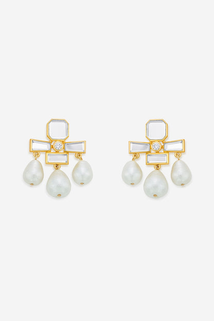 Gold Finish Hand-Cut Polki Mirror Dangler Earrings