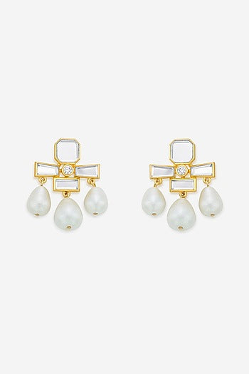 Gold Finish Hand-Cut Polki Mirror Dangler Earrings