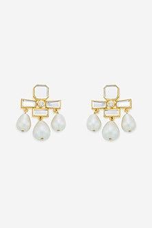 Gold Finish Hand-Cut Polki Mirror Dangler Earrings