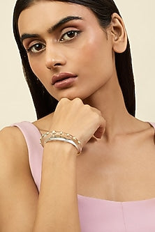 Gold Plated White Resin & Mocha Mousse Crystal Cuff