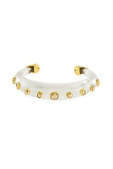 Gold Plated White Resin & Mocha Mousse Crystal Cuff