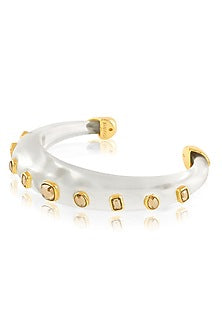 Gold Plated White Resin & Mocha Mousse Crystal Cuff