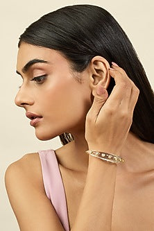 Gold Plated White Resin & Mocha Mousse Crystal Cuff