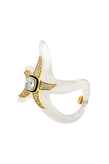 Gold Plated White Resin & Crystal Enameled Starfish Cuff