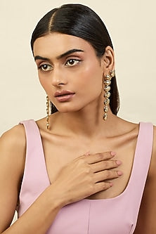 Gold Plated Mocha Mousse Crystal Enameled Dangler Earrings