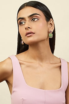 Gold Plated Amethyst Kelp Mismatched Enamelled Dangler Earrings