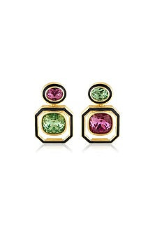 Gold Plated Amethyst Kelp Mismatched Enamelled Dangler Earrings