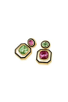 Gold Plated Amethyst Kelp Mismatched Enamelled Dangler Earrings