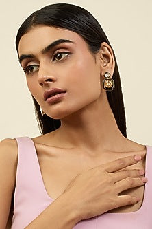 Gold Plated Oceanus Mismatched Enamelled Dangler Earrings