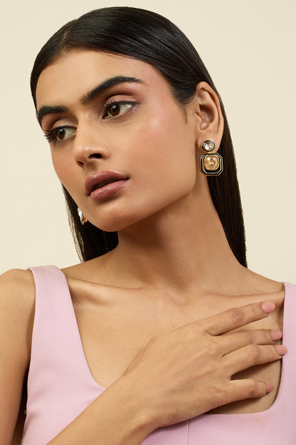 Gold Plated Oceanus Mismatched Enamelled Dangler Earrings