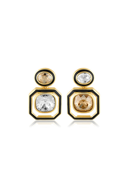 Gold Plated Oceanus Mismatched Enamelled Dangler Earrings