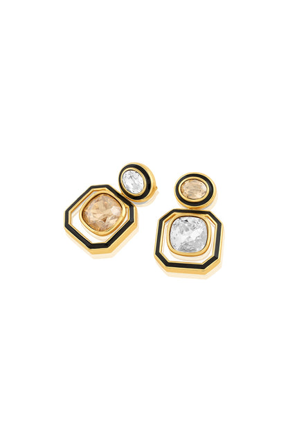 Gold Plated Oceanus Mismatched Enamelled Dangler Earrings
