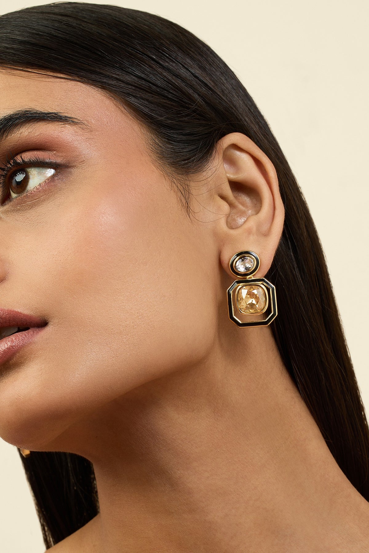 Gold Plated Oceanus Mismatched Enamelled Dangler Earrings