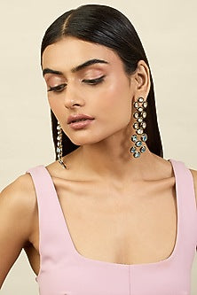 Gold Plated Aqua Cove Crystal Enameled Dangler Earrings