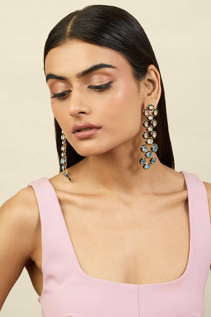 Gold Plated Aqua Cove Crystal Enameled Dangler Earrings