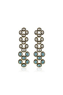 Gold Plated Aqua Cove Crystal Enameled Dangler Earrings
