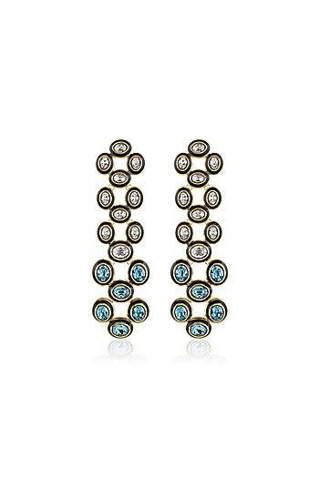 Gold Plated Aqua Cove Crystal Enameled Dangler Earrings