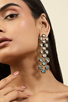 Gold Plated Aqua Cove Crystal Enameled Dangler Earrings
