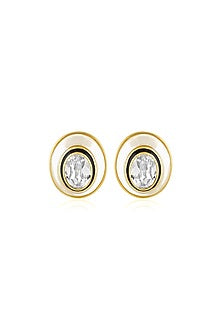 Gold Plated Oceanus Button Crystal Enamelled Stud Earrings