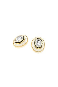 Gold Plated Oceanus Button Crystal Enamelled Stud Earrings