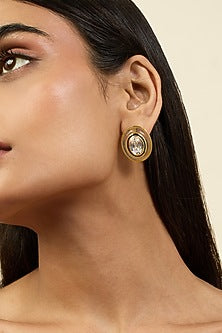 Gold Plated Oceanus Button Crystal Enamelled Stud Earrings