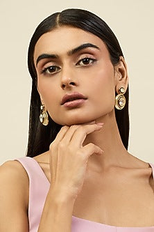 Gold Plated Resin & White Crystal Enameled Stud Earrings