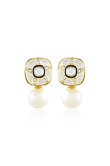 Gold Plated Resin & White Crystal Enameled Stud Earrings