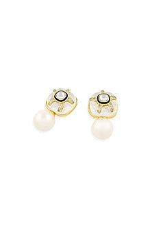 Gold Plated Resin & White Crystal Enameled Stud Earrings