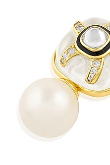 Gold Plated Resin & White Crystal Enameled Stud Earrings