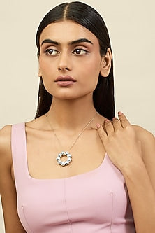 Gold Plated Aquamarine Crystal Reversible Pendant Necklace