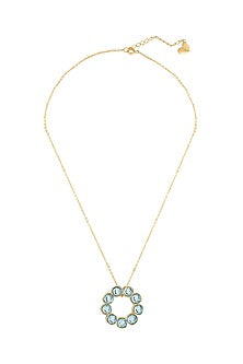 Gold Plated Aquamarine Crystal Reversible Pendant Necklace